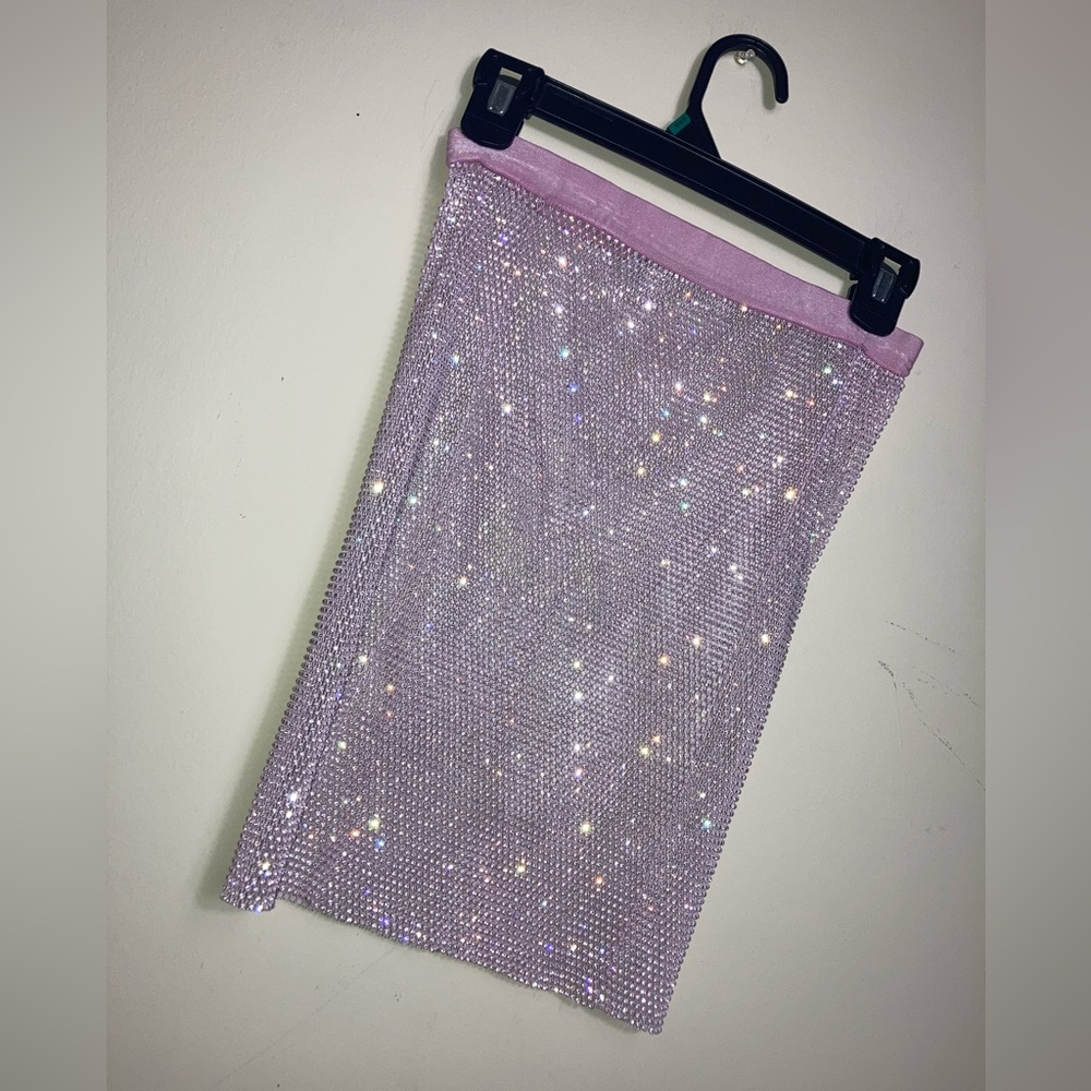 Steve Madden Rhinestone Bodycon Mini Coverup Skirt Medium Pink